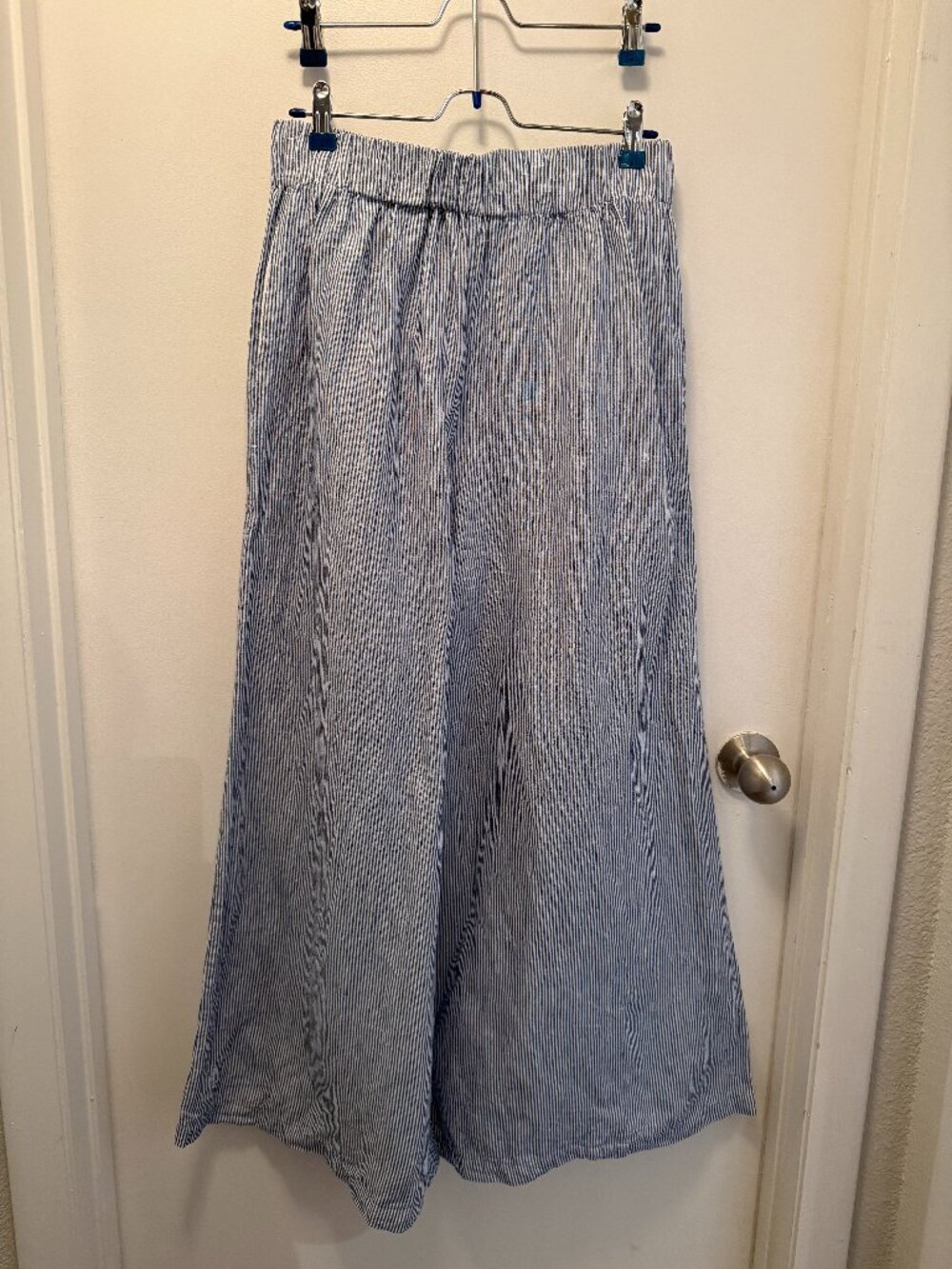Olivaceous | Wide Leg Blue Striped Linen Pants | High Waist | Women's L